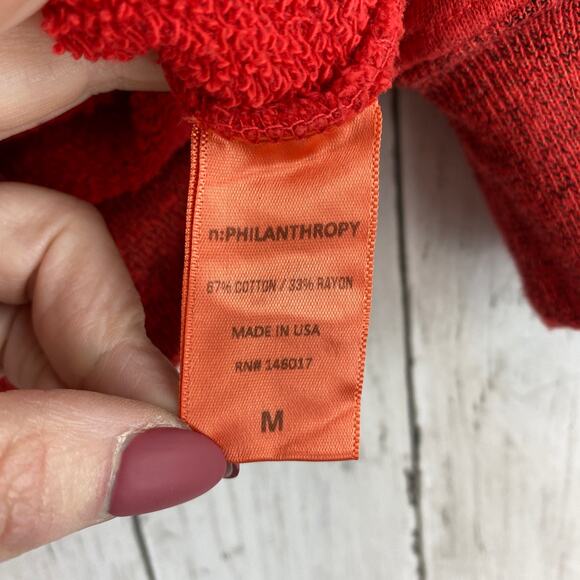 n:PHILANTHROPY Ventura Sweatshirt French Terry Cold Shoulder in Red Size Medium - Picture 8 of 10